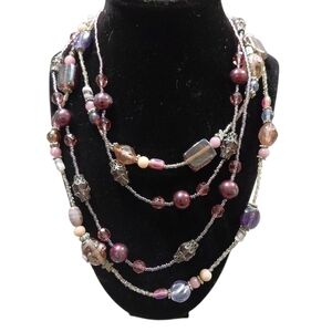 Bohemian Purple and Pink Multi-Strand Necklace Beautiful handpainted glass beads